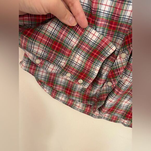 Abercrombie red plaid snap front long sleeve top size small 95 % cotton - Picture 5 of 11
